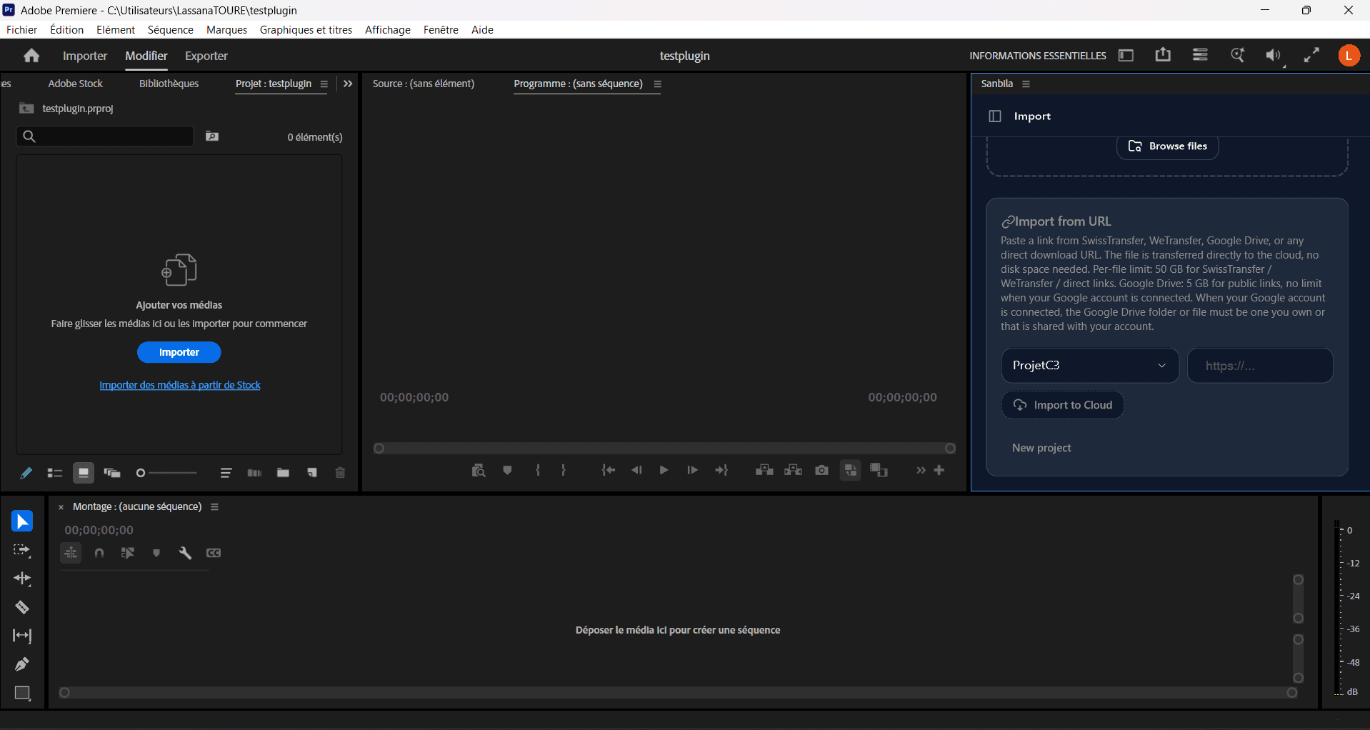 Importing from a Google Drive or WeTransfer link in the Sanbila panel